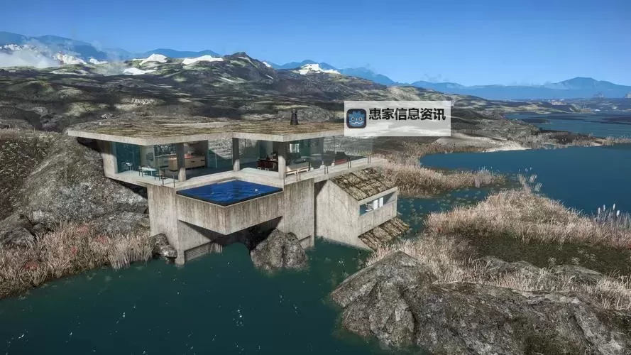 《辐射4》现代简约风格泳池别墅建筑作品图1